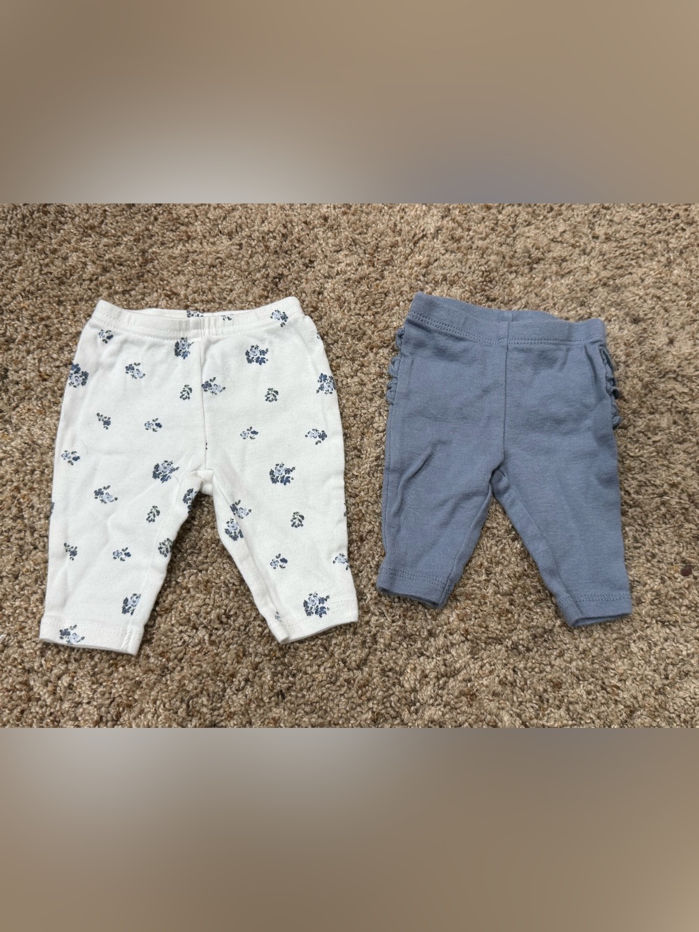 Carter’s Newborn Baby Girl Pants 2 Pack Floral Ruffle Blue White NB